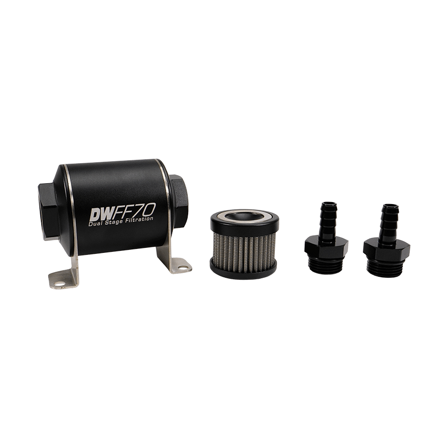 DeatschWerks 70mm In-Line Fuel Filter Kit — 5 Micron, 3/8" Barb