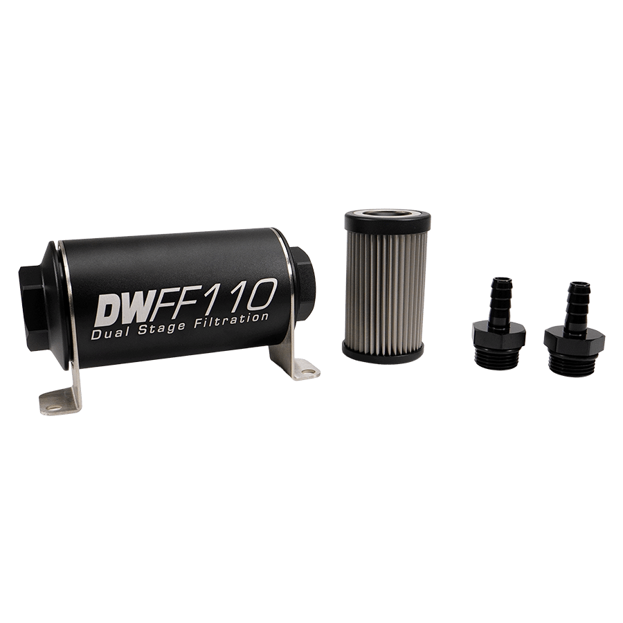 DeatschWerks 110mm In-Line Fuel Filter Kit — 40 Micron, 3/8" Barb