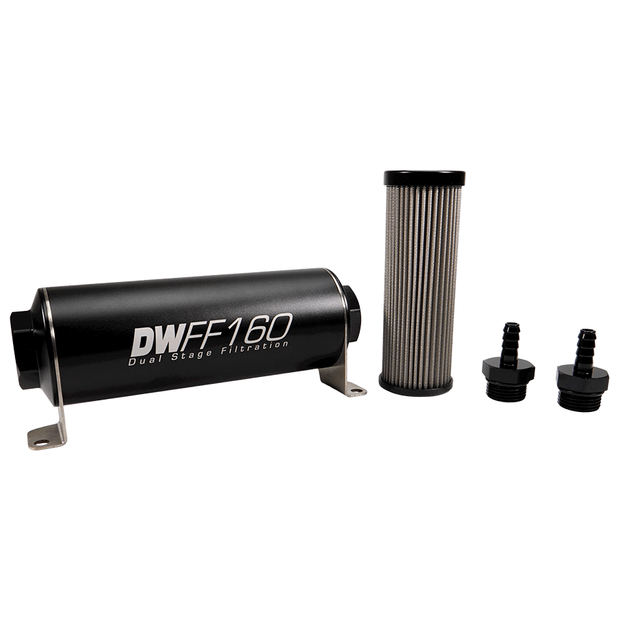 DeatschWerks 160mm In-Line Fuel Filter Kit — 100 Micron, 5/16" Barb