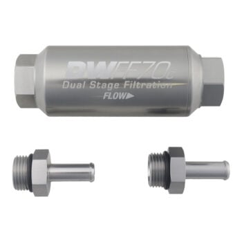 DeatschWerks 70mm In-Line Fuel Filter Kit — 10 Micron, 3/8" Barb